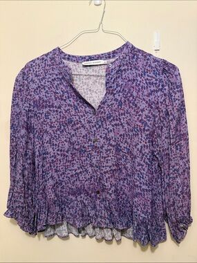 Rebecca Minkoff Lavender Floral Ruffled Button-Down Top